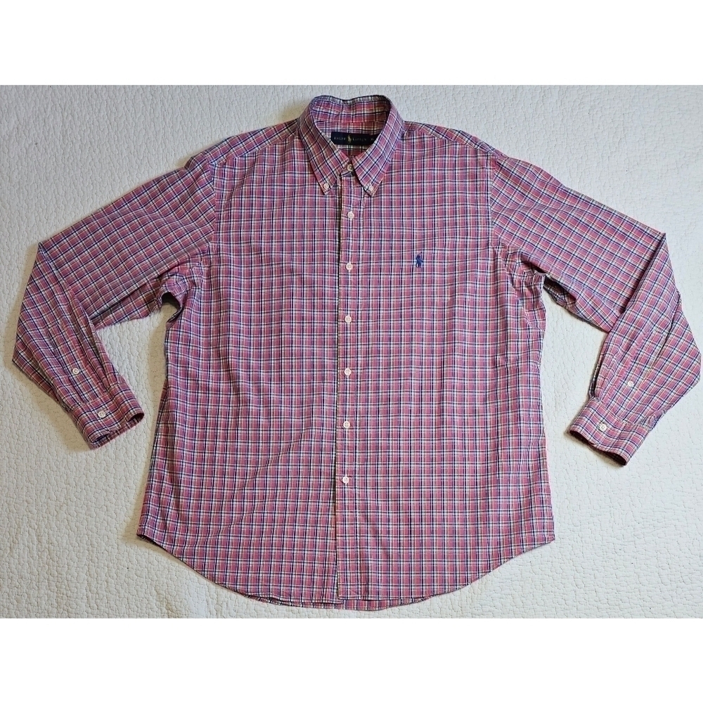 Ralph Lauren Men's Pink Plaid Button Down Shirt Size XL